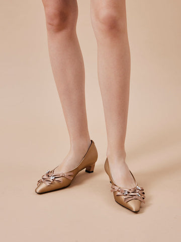 PAZZION, Coco Embellished Bow Heels, Khaki